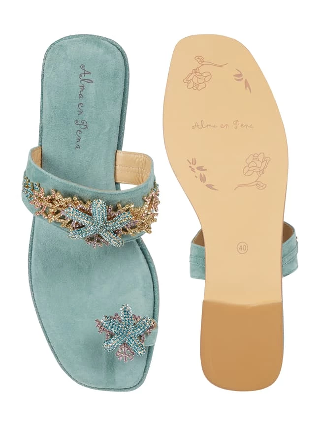 Am billigsten ✨ ALMA EN PENA ? Sandalen Aus Veloursleder Mit Schmuckdetails - Aqua Blau ? – Bild 4
