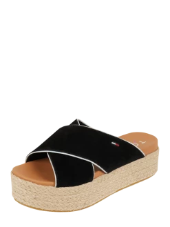 Auslauf ? Tommy ? Jeans Plateau-Pantoletten Mit Korb-Optik - Schwarz ?